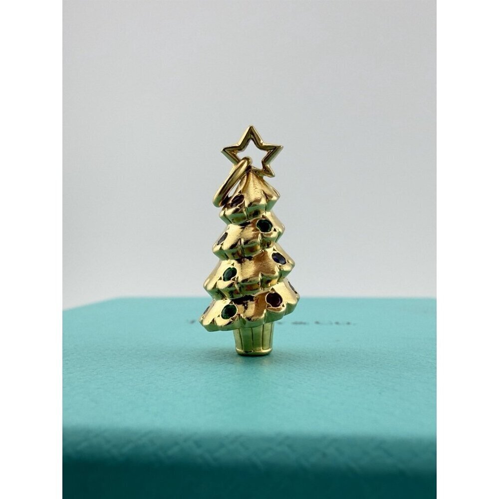 RARE Tiffany & Co. 18k Sapphire & Emerald Christmas Tree Charm 💛🎄✨